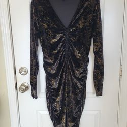 Black Velvet Dress W Gold Detail Excellent Condition 