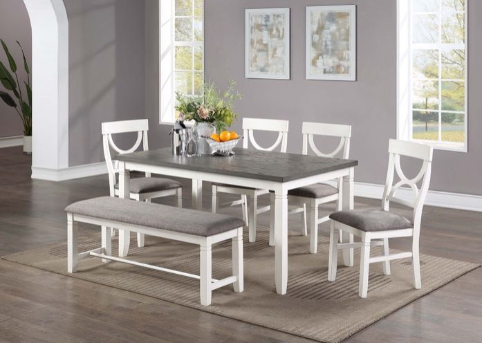 Farmhouse Style 6 Piece Dining Set White and Gray