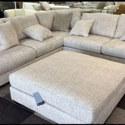 Ashley Furniture Rawcliffe Light Gray Beige Huge Oversized L Shaped Sectional Couch Deep Seating 