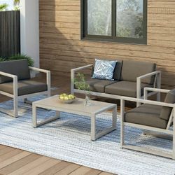 Outdoor patio loveseat with chairs and coffee table 