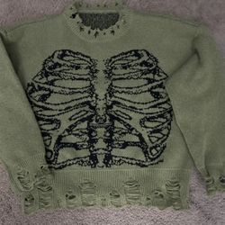 Green graphic design sweater with fringe size small 