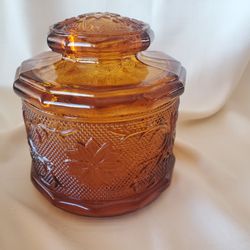 Tiara Indiana Amber Glass Biscuit  Canister Cookie Jar Vintage Kitchen 