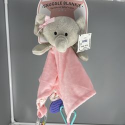 New Baby Snuggle Pink Blankie lovey Gray Elephant With Rattle sound