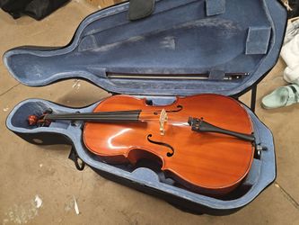 4/4 Full Size Cello with Travel Case and Extras