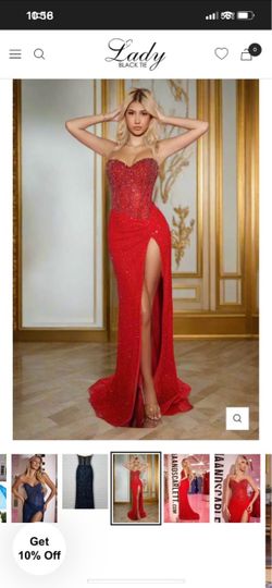 Portia & Scarlett Beaded Red Strapless Corset Gown
