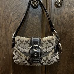 Coach Signature Brown Jacquard Soho Shoulder Bag w/ Original Coach Keychain