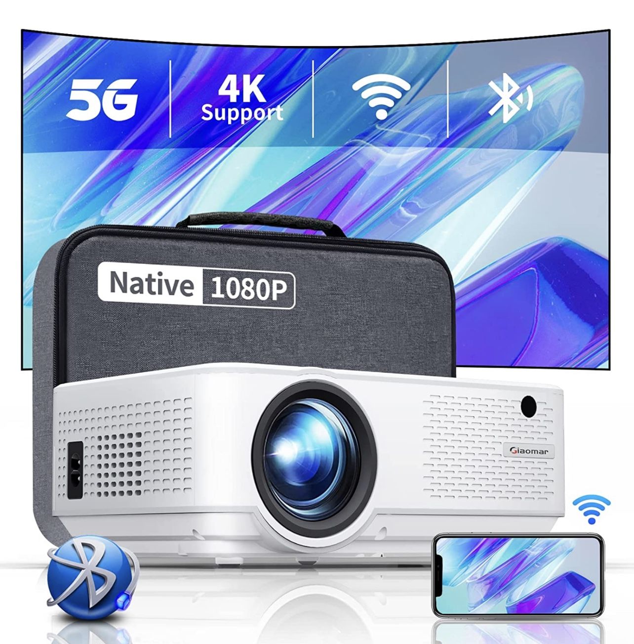 5G WiFi Projector 10000L Native 1080P Full HD Projector 4K Supported, 300" Movie Projector with Sync Screen&Zoom Function, Support iOS/Android Win/PC/