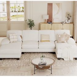 White Sectional Sofa with Chaise Lounge