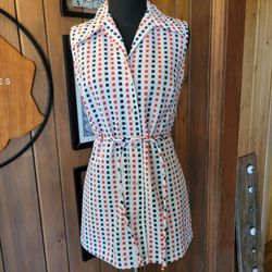 Vintage Women's Terry Chicago Polyester Sleeveless Belted Dress Sz Lg