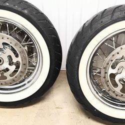 Harley-Davidson Road King Classic 09-16 Front and Back Chrome Rims with Whitewall Tires  Compatible With Most Harley Davidson 1 Inch Axle 