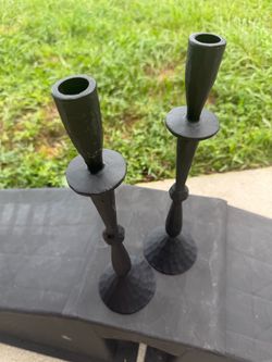 Set of 2 Black Metal Taper Candlestick Holders