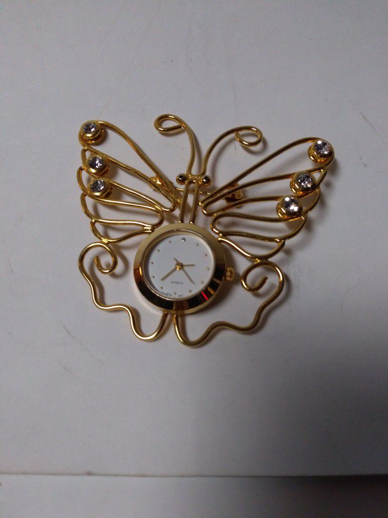 Vintage Gold Toned Butterfly Brooch Watch Pin