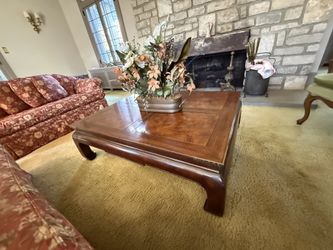 Burl Chow Leg Coffee Table with Brass Corners