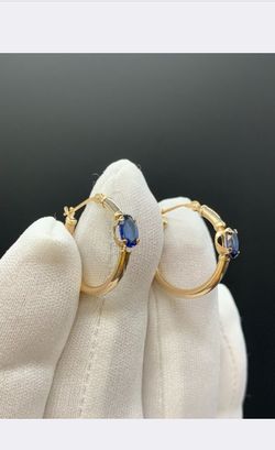 YELLOW GOLD BLUE STONE EARRINGS #34421