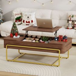 LIFT TOP COFFEE TABLE WITH HIDDEN STORAGE AND DRAWERS