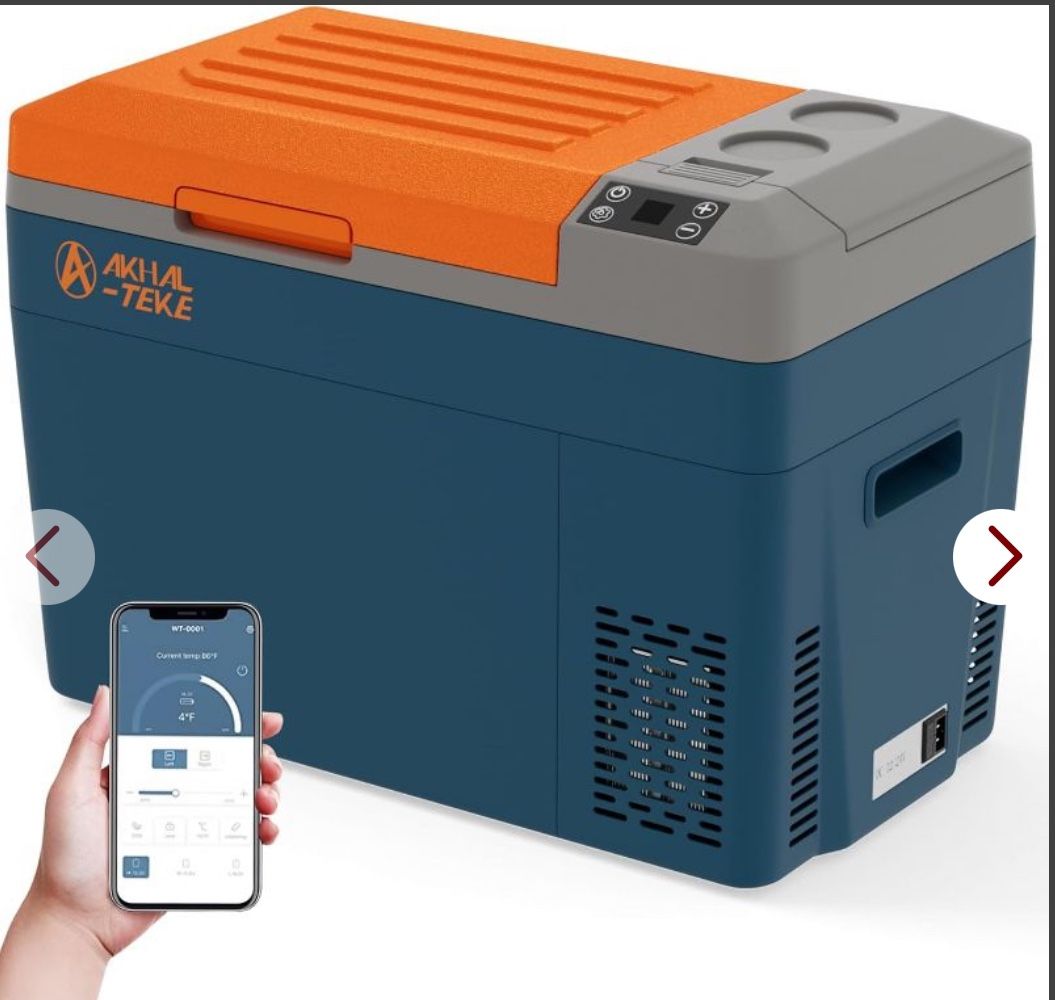 AKHAL-TEKE 12V Refrigerator, 30L Portable Refrigerator Freezer with Compressor, 13.8"x13"x9.8" Cooling Area, 46 Cans of 330ml Beverage Storage.
