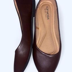 Top Moda Dark Chocolate Brown Pointed-Toe Wide Fit Flats