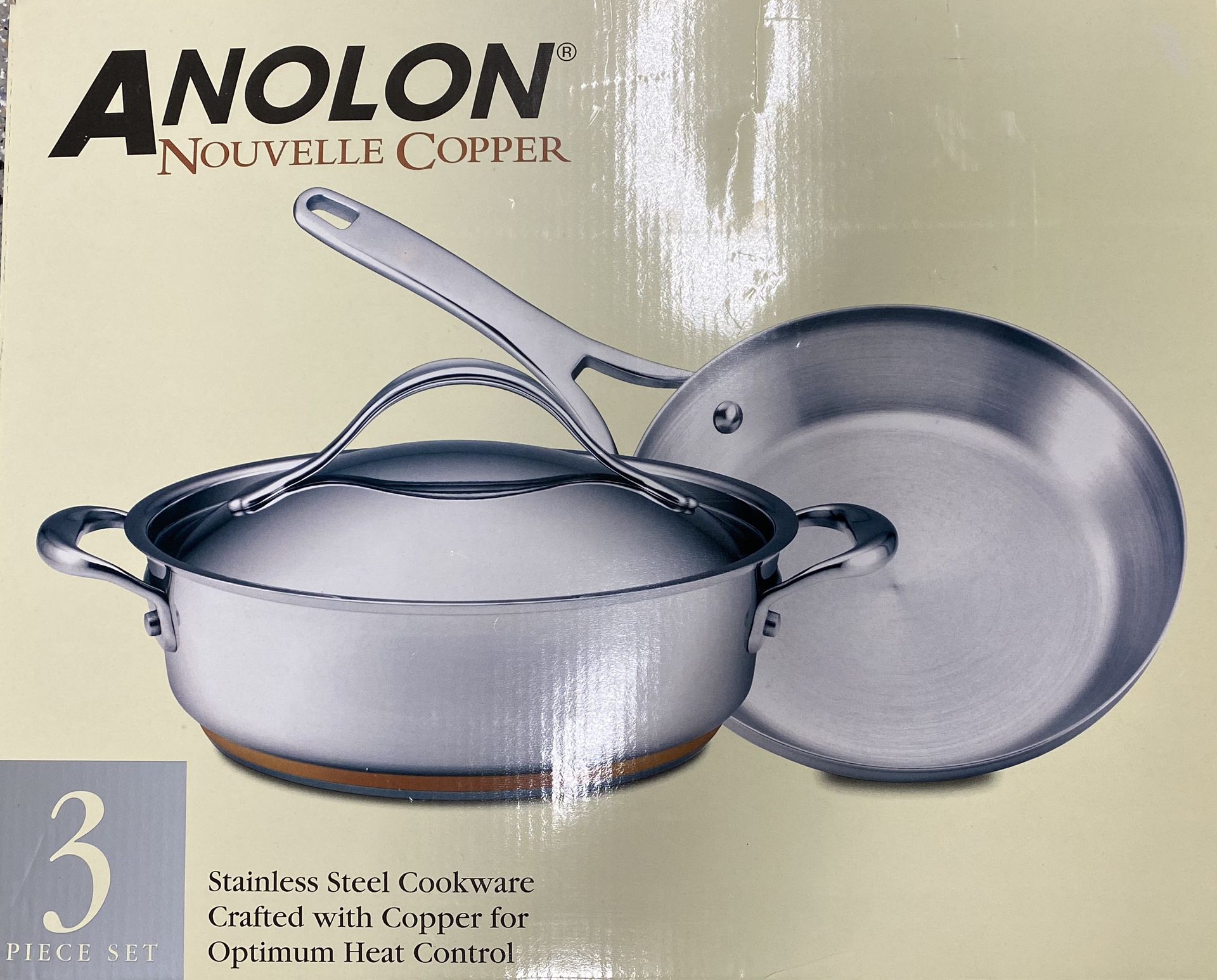 NEW Anolon Nouvelle Copper 3-Piece Stainless Steel Cookware Set