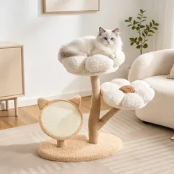 Cat tree house, Creamy white Aesthetic Flower Cat Tree Tower with Scratching, NEW