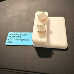 sterling silver moissanite earrings 4.00 ctw vvsd color