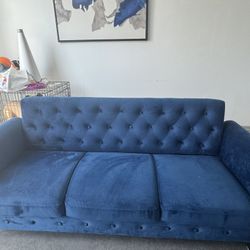 Modern Tufted Blue Velvet Couch