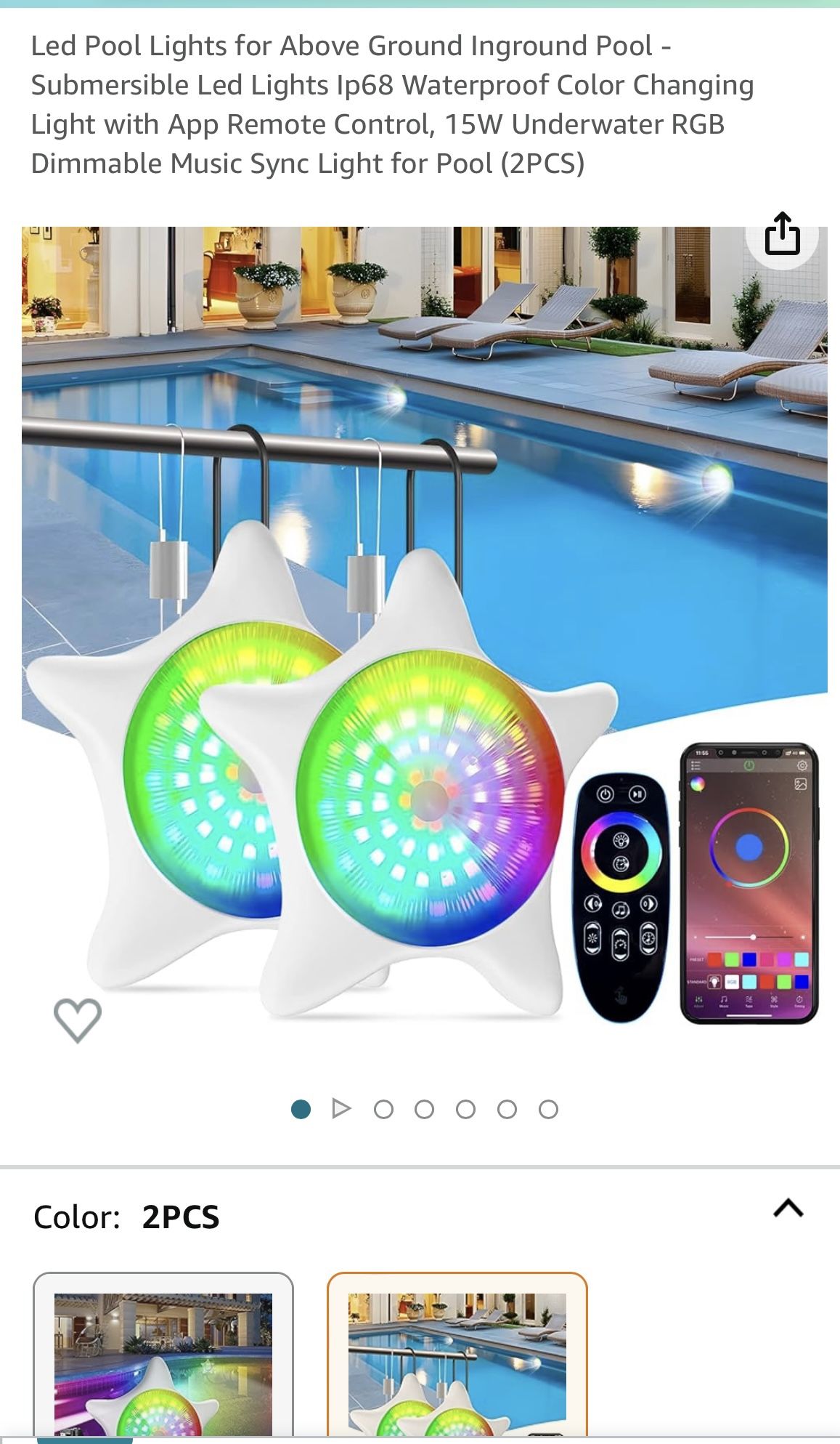 Led Pool Lights for Above Ground Inground Pool - Submersible Led Lights Ip68 Waterproof Color Changing Light with App Remote Control, 15W Underwater R