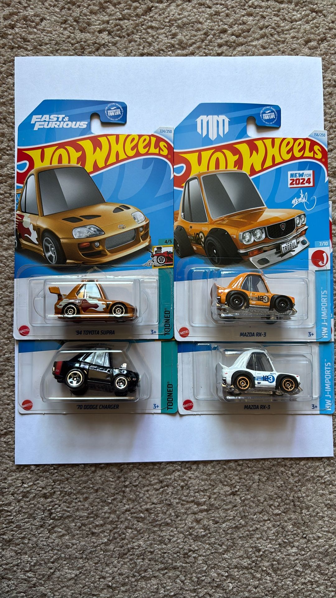 Lot Of 4 Hot wheels Tonned (Mazda Rx-3 、supra、dodge charger）