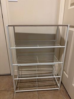 4-Tier White Metal Shoe Rack with Wood Top
