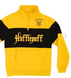 Harry Potter Hufflepuff Sweater 1/4 Zip Up Pullover Kangaroo Pocket UNISEX Lg