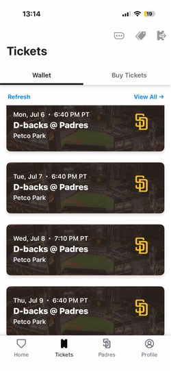 Padres vs Dbacks 7/6, 7/7, 7/8, 7/9 - 4 Member seats Sect 122, Field Level