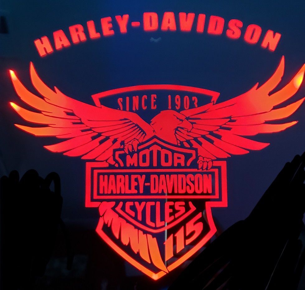 Harley etched lighted mirror