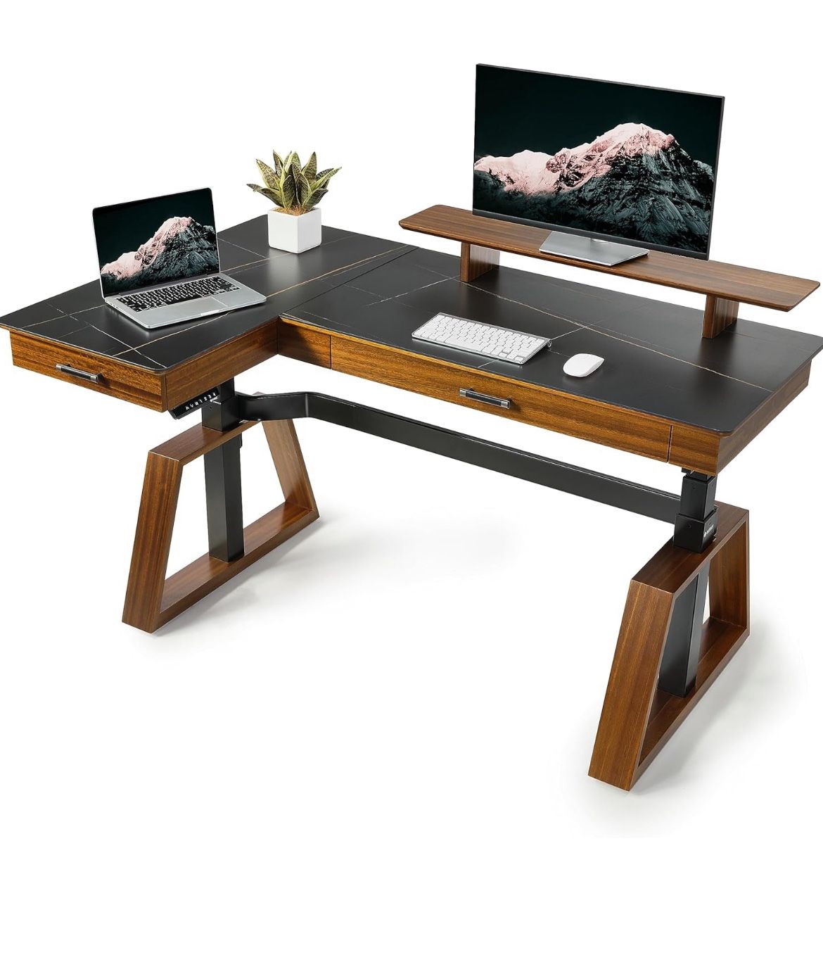 EUREKA ERGONOMIC Electric Standing Desk with Dual Drawers,63 Inches Height Adjustable L-Shaped 