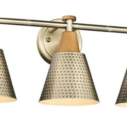 (Brand New Factory Sealed) 
FEMILA Antique Brass Bathroom Vanity Light, 3-Lights Industrial Modern Wall Sconce Bathroom Lighting, Hammered Metal Shade
