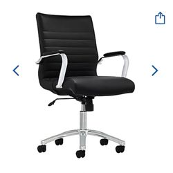 Realspace® Modern Comfort Winsley Bonded Leather Mid-Back Manager Office Chair, Black/Silver