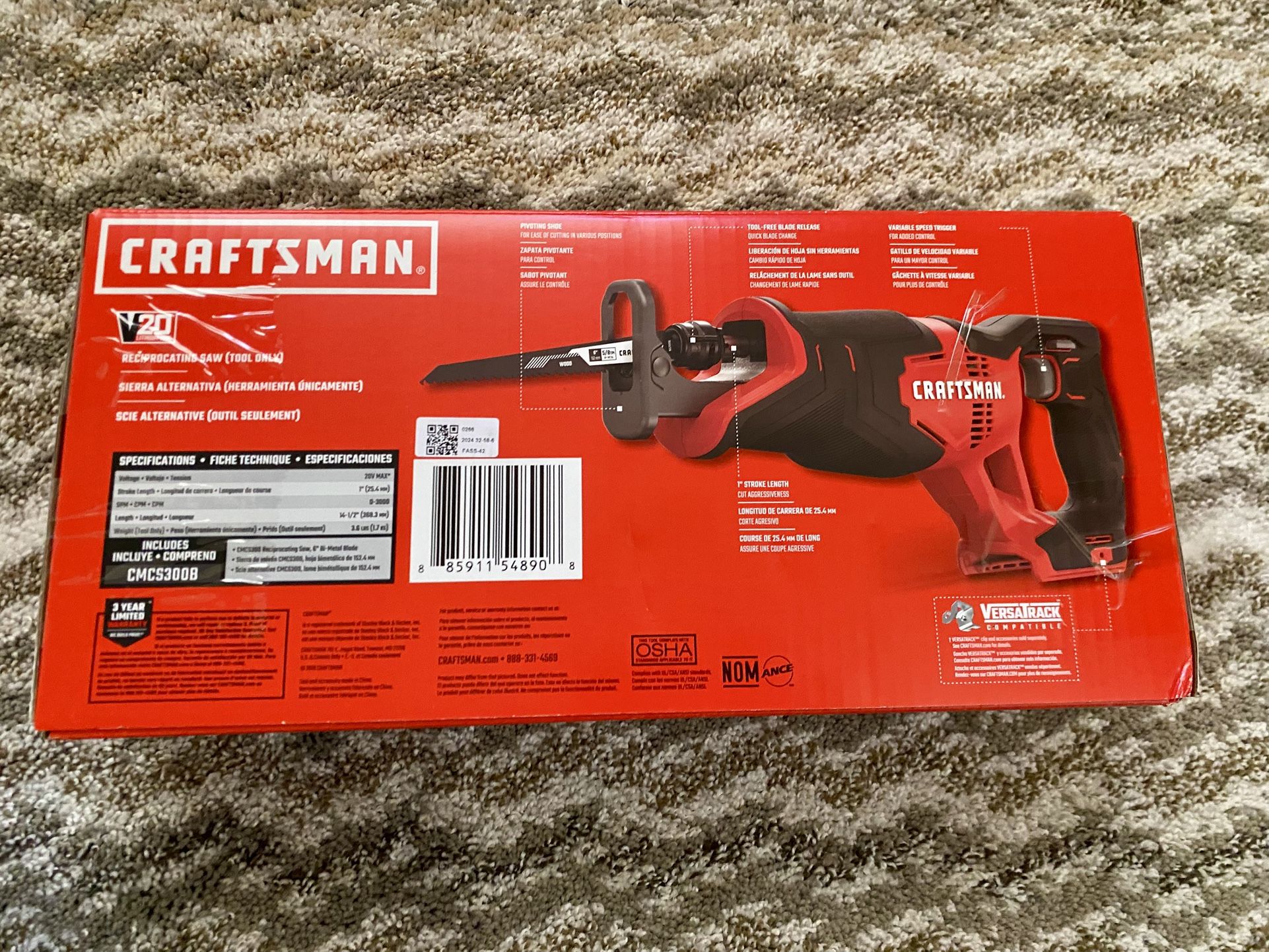 Brand New CRAFTSMAN V20 Reciprocating Saw – Tool Only