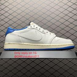 Fragment Design x Travis Scott x Air Jordan 1 Retro Low OG SP 'Sail Military Blue'