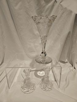 Crystal Vase And Candlesticks Holders