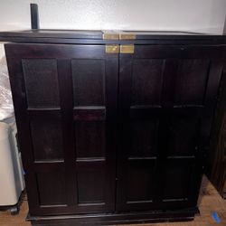 Fold Away Flip Top Bar Wine Rack Liquor Custom Cabinet Ebonized Oak 