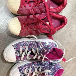 Two pairs of women's shoes: one pair in Big Kids' size 1, and one pair in Women's size 5.
