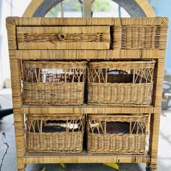 FREE!  Wicker Storage Cabinet Serving Cart w/ Wheels.