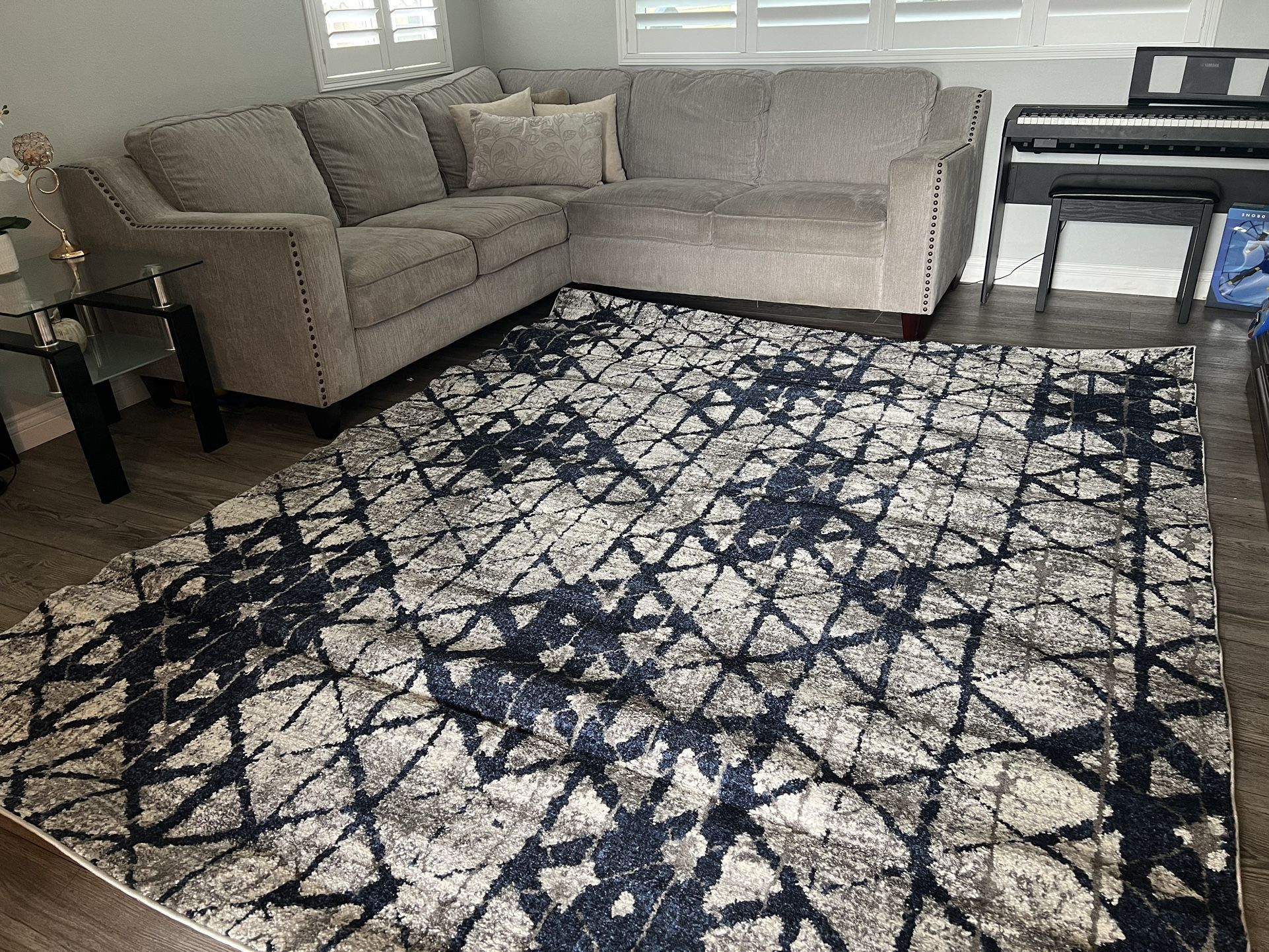 Torino Area Rug, Aris Gray Blue - 7ft 10in x 10ft Rug Area Carpet