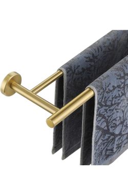 27 Inch Double Towel Bar, 24 Inch Useful Length Golden Brass, 0.8mm Thick 304 Stainless Steel Bath Towel Holder, Wall Mounted Towel Holder, TB100L24-B