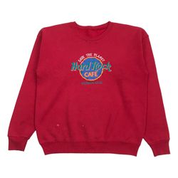 VINTAGE HARD ROCK CAFE HONOLULU SWEATSHIRT LARGE L MENS RED CREWNECK PULLOVER