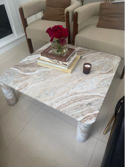 Marble coffee table + accent chairs