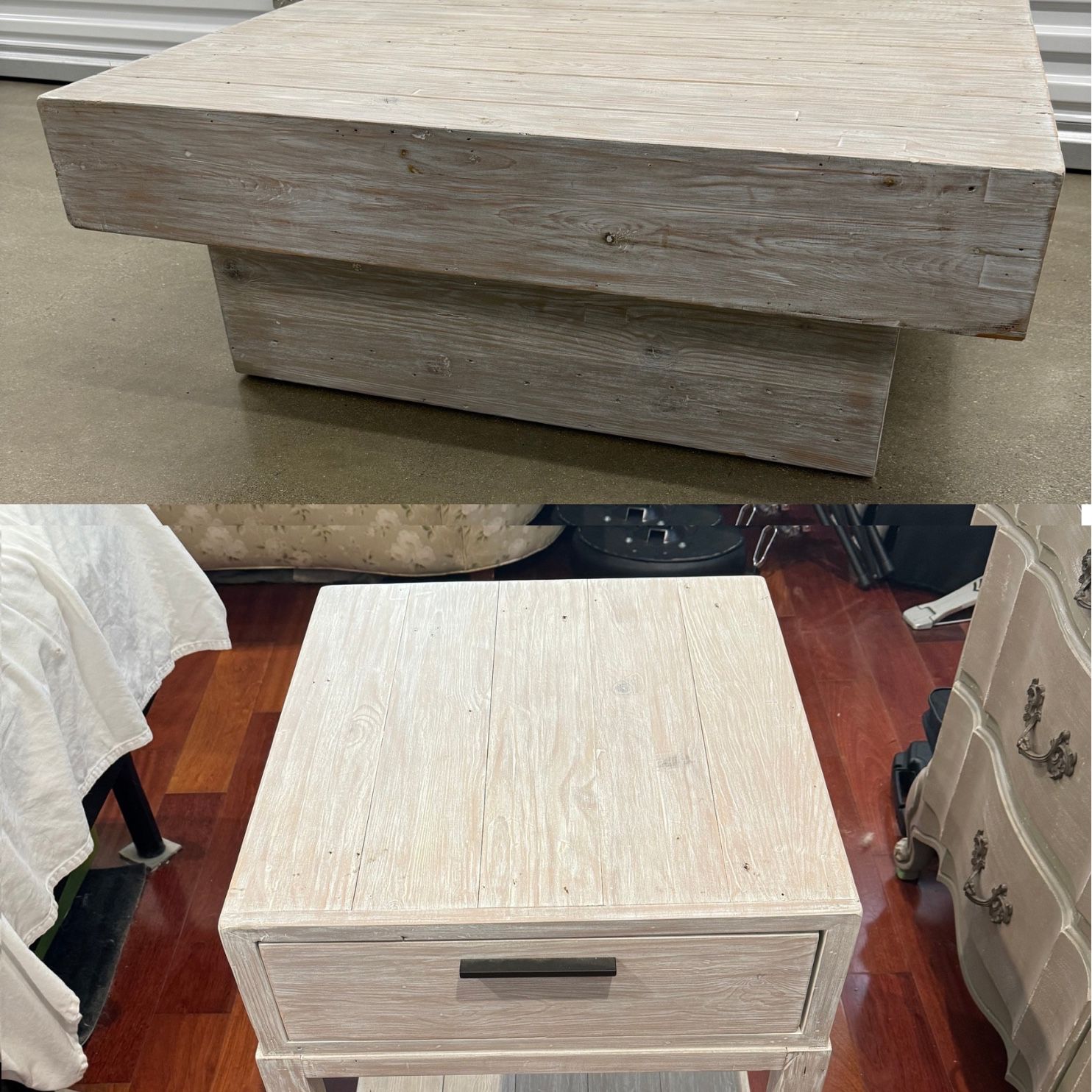Beautiful Modern wood coffee table with drawers and matching side table