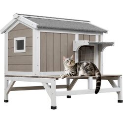 Cat catio, Insulated Outdoor Cat House with Balcony, Weatherproof Wooden Shelter & Open Roof, NEW