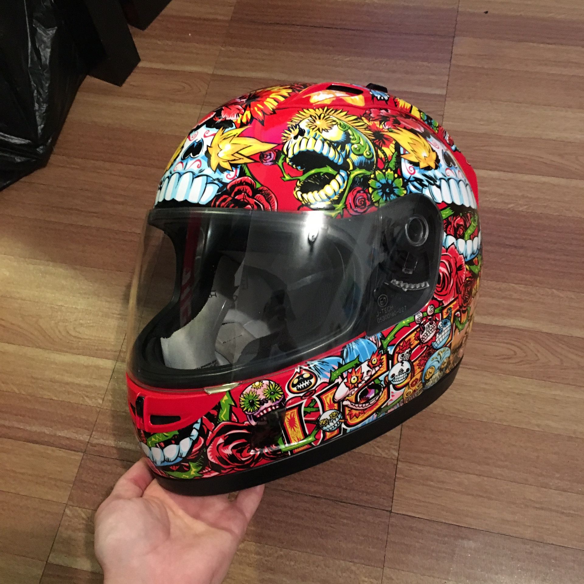 Icon “Dia De Los Muertos” Motorcycle Helmet - Red - Small