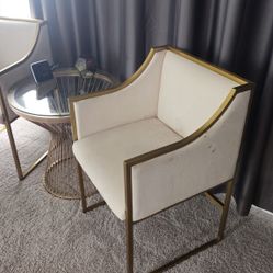 Crema And Gold Accent Chairs With Gold And Glass Top Table 