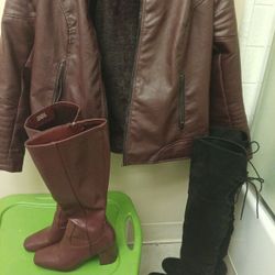 Leather Jacket Fur Inside Boots Size 6 Black Boots 6 1/2  Boots Are New Only Had Them On For A Couple Of Hours  Black Ones Are New Jacket Is Like New 