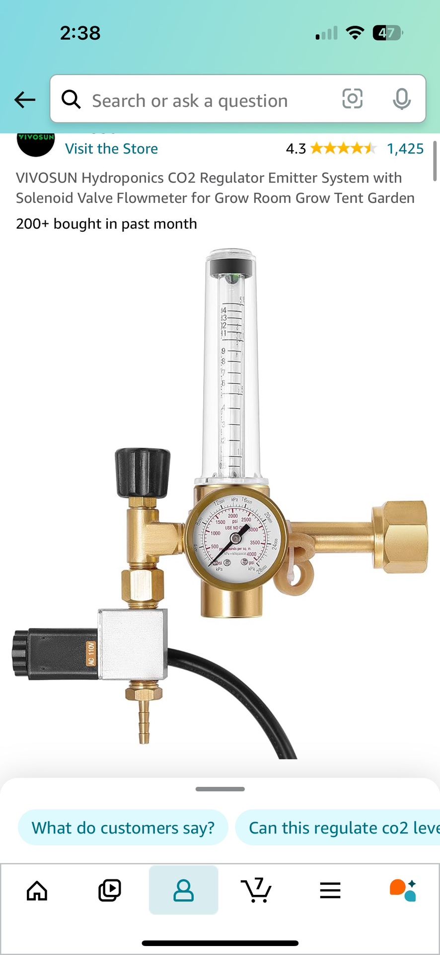 VIVOSUN Hydroponics CO2 Regulator Emitter System with Solenoid Valve Flowmeter for Grow Room Grow Tent Garden 